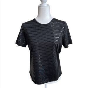 Vintage Kathy Ireland Black Sequin Short Sleeve Top Medium